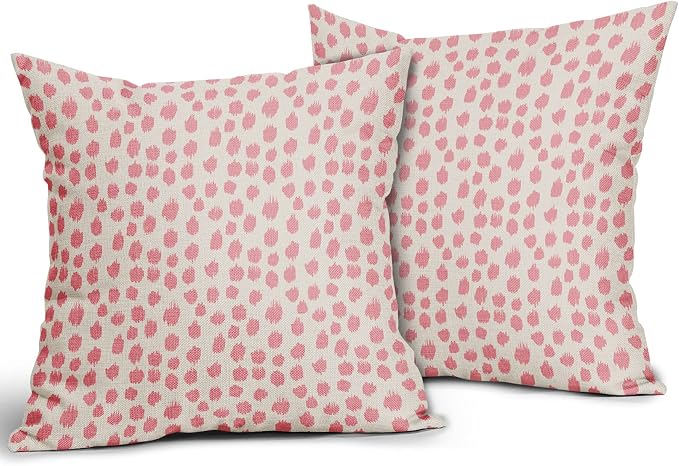 Sweetshow Pink Cream Pillow Covers 20x20 Set of 2 Boho Design Polka Dot Throw Pillows Modern Brush Strokes Print Decorative Pillowcase Square Cushion Cover Linen Case for Home Sofa Couch Bed