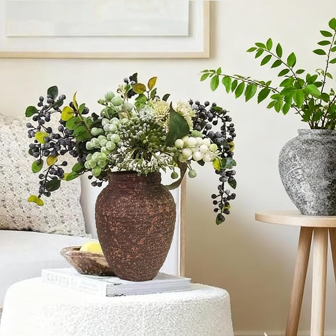 Ceramic Flower Vase 7.4 inch Farmhouse Rustic Vase for Home Decor Handcrafted Pottery Vase Small Terracotta Vases for Dining Table Decor Fireplace Living Room Bathroom Wedding Centerpiece