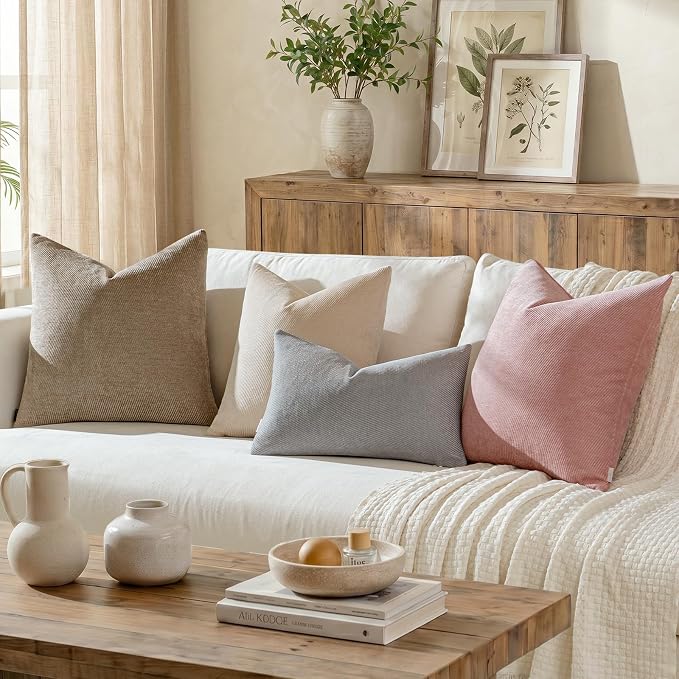 a moment Pack of 2 Decorative Chenille Throw Pillow Covers with Twill Cushion Covers for Sofa Living Room Couch Bed 22x22 Inch Blush Pink