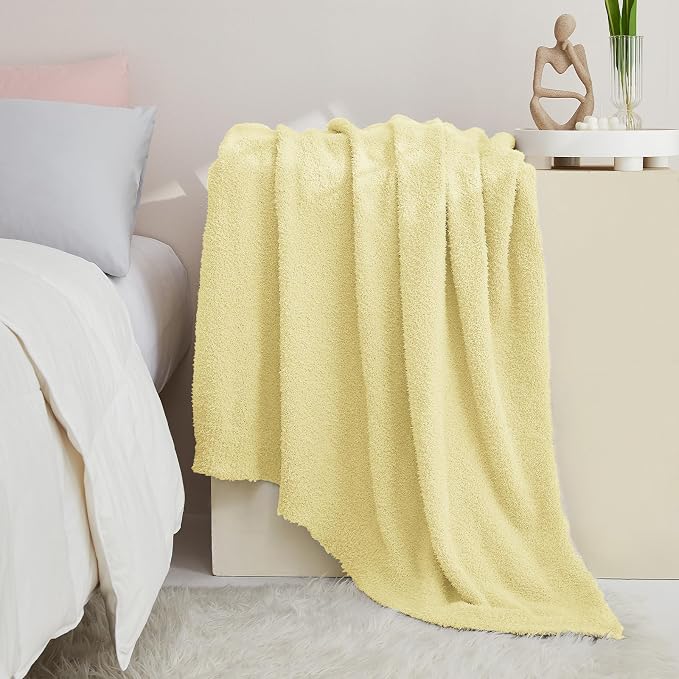 Knit Throw Blanket for Couch Yellow - Super Soft Lightweight Plush Fuzzy Fluffy Cozy Blankets and Throws for Sofa Bed, 50 x 60 inches