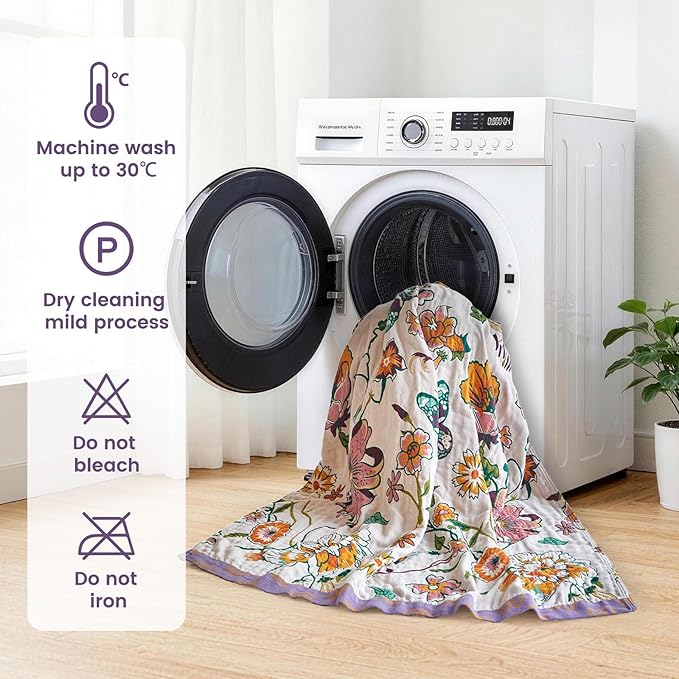 MSGKV Boho Throw Blanket 60"x80" 100% Cotton Floral Blanket for Bed Couch | Super Soft Muslin, Everyday Comfort, Breathable, Lightweight, Farmhouse Decor, Twin Size, All Seasons, Machine Washable