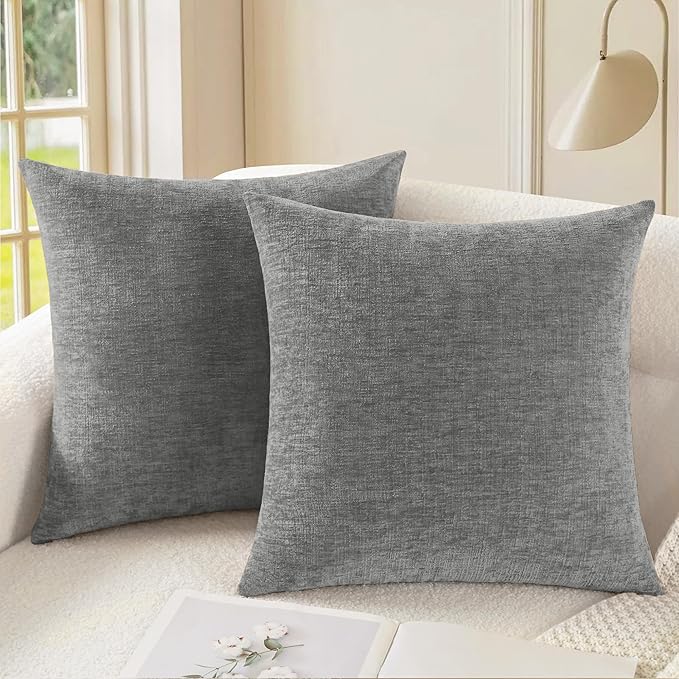 CaliTime Decorative Couch Throw Pillow Covers 26 X 26 Inches Medium Grey | Pack of 2, Cozy Chenille Cushion Cases for Sofa Bed Living Room Farmhouse Home