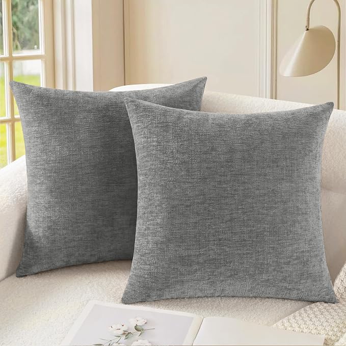 CaliTime Decorative Couch Throw Pillow Covers 20 X 20 Inches Medium Grey | Pack of 2, Cozy Chenille Cushion Cases for Sofa Bed Living Room Farmhouse Home