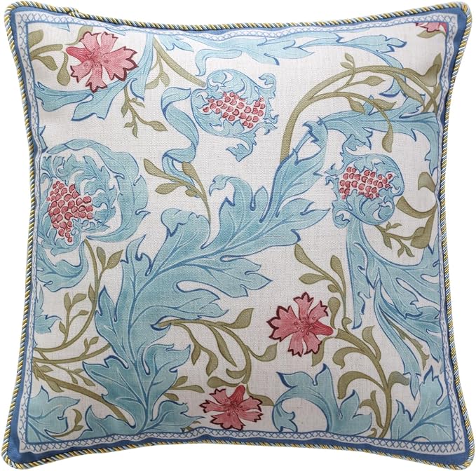 patdrea Designer Vintage Linen Throw Pillow Cover,18"x18"-Fromm A | Luxury Decorative Pillow Case with Zipper,Blue Floral Pattern,Pillow Cover for Couch Living Room Bedroom Sofa