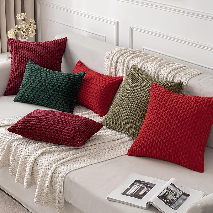 MIULEE Decorative Throw Pillow Covers 18x18 Red Textured Corduroy | Pack of 2 Striped Pillow Covers Modern Farmhouse Home Decor for Couch Bed Sofa Living Room