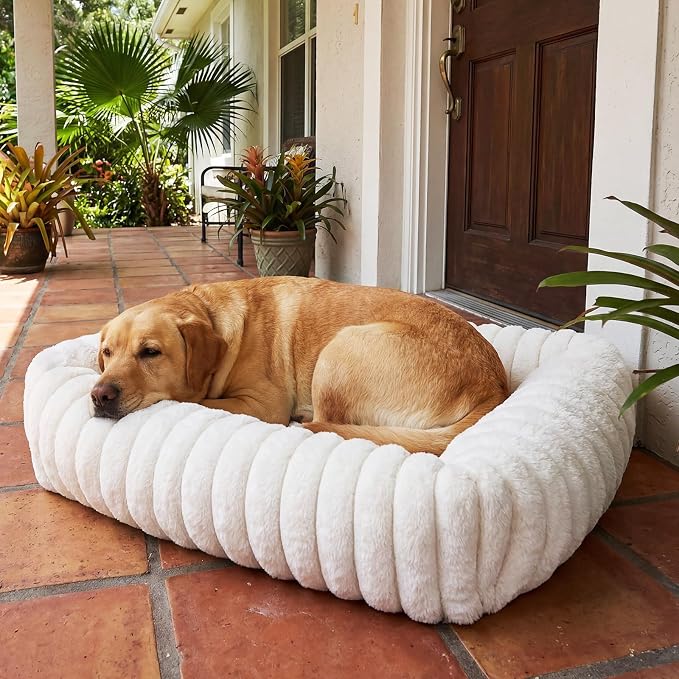 Dog Beds Large Sized Dog, Washable Rectangle Orthopedic Large Pet Sofa, Super Soft Plush Rabbit Fur Pet Couch Cute Cat Bed with Removable Zipper Cover & Anti-Slip Bottom Large Dog Bed self Warming