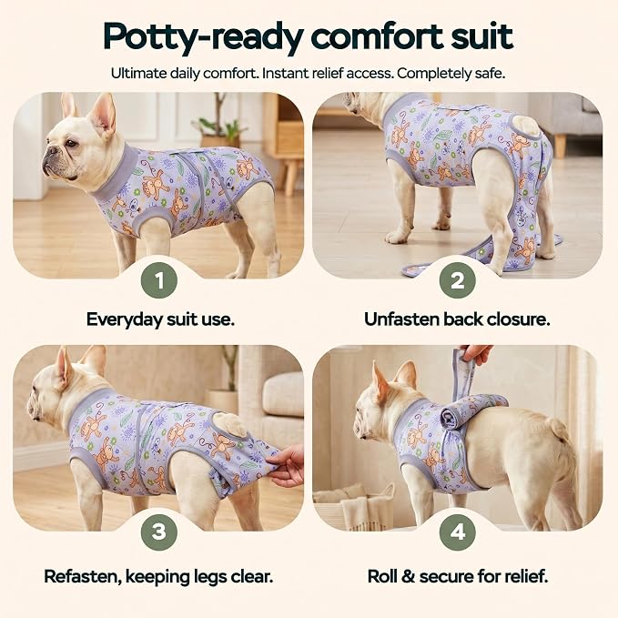 PetWarm Recovery Suit for Dogs, Dog Surgical Recovery Suit Female and Male, Dog Onesie for Surgery, Anti-Licking Dog Surgery Recovery Suit, Monkey Pattern, Grey, 2XL