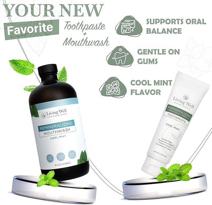 Remineralizing Oral Care Bundle – Mint Toothpaste + Alcohol-Free Mint Mouthwash | Hydroxyapatite & Colloidal Silver | Fluoride-Free, Dentist-Developed | Supports Enamel, Gum Health & Oral Microbiome