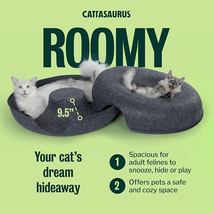 Peekaboo Cat Cave Donut for Multiple & Large Cats up to 30-45 lbs, 3-in-1 Self Warming Cat Bed, Tunnel & Scratcher for Indoor Cats, Washable & Detachable Small Dog Bed (Dark Gray, Jumbo)