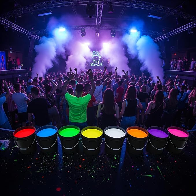 milo UV Neon Purple Washable Party Paint | 5 Gallon Bucket | Bulk Fluorescent Party Paint for Rave, Events, Concerts | Glows UV in Black Light | Made in USA | Safe for Skin, Washable, and Non Toxic