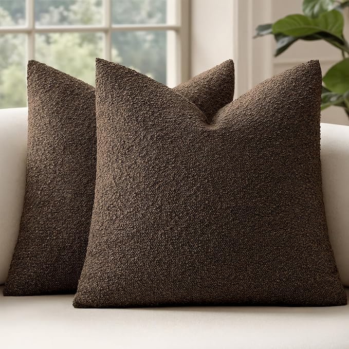 MIULEE 26x26 Decorative Euro Sham Boucle Couch Pillow Covers Brown | Set of 2 Textured Neutral Fall Autumn Throw Pillow Covers, Accent Solid Pillowcases, Sofa Living Room Home Decor