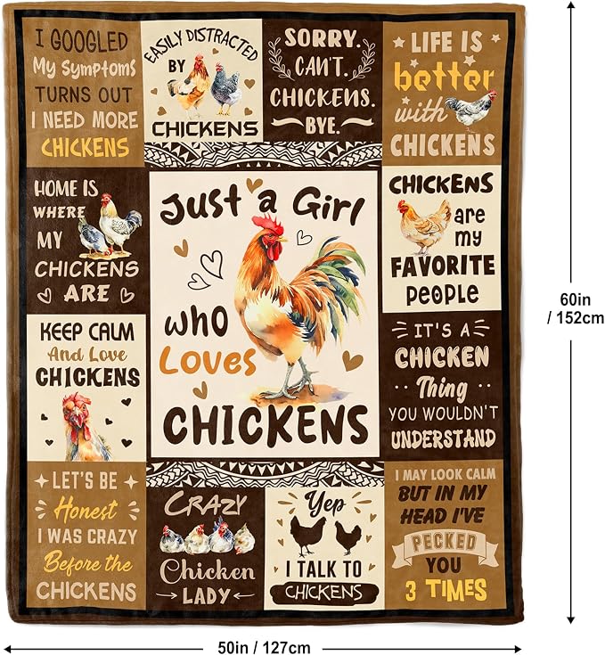 Chicken Gifts for Women Blanket 50"x60", Chicken Lovers Gift Ideas | Funny Chicken Themed Gifts/Decor/Items/Stuff, Just A Girl Who Loves Chickens Blanket for Birthday/Christmas