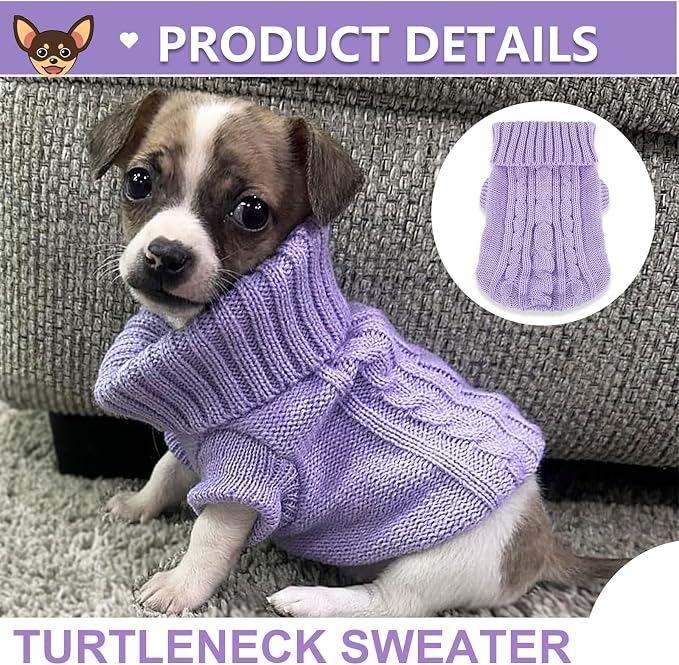 2 Pack Dog Sweaters for Small Dogs, Chihuahua Yorkie Sweater, Puppy Clothes Winter Warm Pullover Clothing, Pet Cat Cold Weather Puppy Cold Outfits M (Beige+Purple)