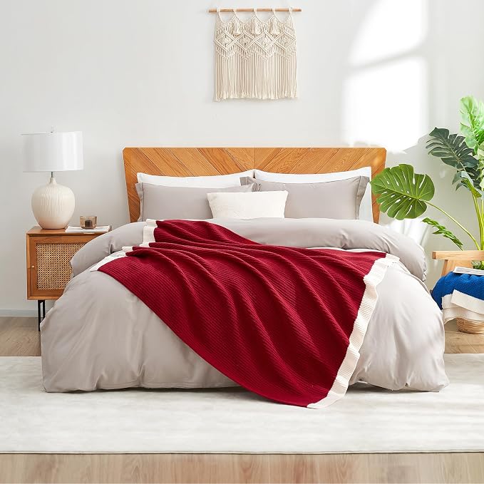 Chenille Throw Blanket, Soft Cozy Waffle Throw for Couch & Sofa, Warm Yet Lightweight, Breathable All-Season Throws for Women Men, Housewarming, Birthdays, 50"x60", Red