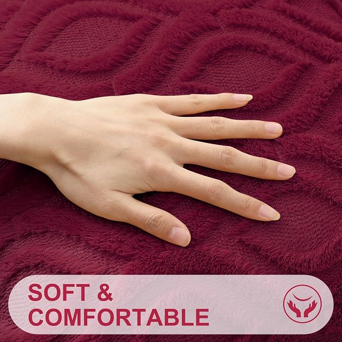 decorUhome Faux Fur Plush Soft Burgundy Throw Pillow Covers 16x16 Set of 2 | Plush Solid Fall Couch Pillow Covers, Accent Modern Farmhouse Neutral Decorative Square Pillow Cases for Sofa Bed Living Room