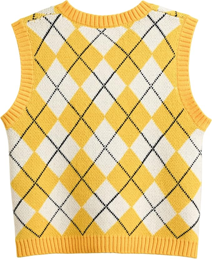Women's Sweater Vest,Y2K Sleeveless Pattern Preppy Style Knitted Crop Tank Top for Girl