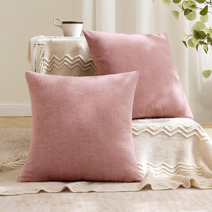 MIULEE Blush Pink Chenille Couch Throw Pillow Covers, 18x18 | Set of 2, Valentine Cute Romantic Decor, Soft Modern Style, Decorative Pillowcases for Sofa Living Room Bed