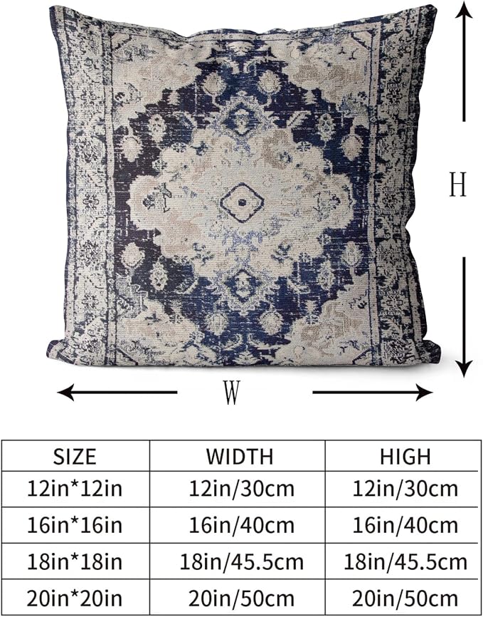 Snycler Boho Throw Pillow Covers 18x18 inch Set of 2 Boho Rug Carpet Double Sided Pattern Cotton Soft Pillow Case Cushion Cover Pillowcase for Couch Sofa Bed Decorative (Navy Blue)