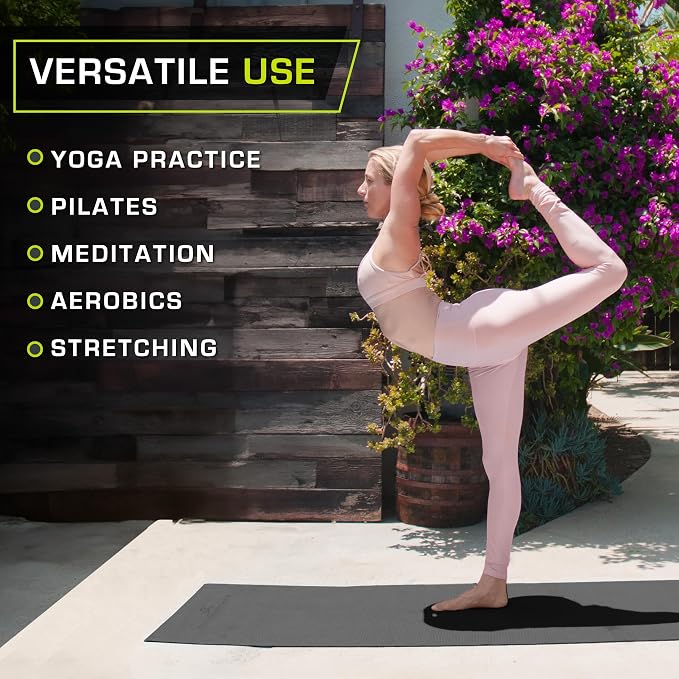ProsourceFit Original Yoga Exercise Mat 1/4” (6mm) Thick for Comfort and Stability with Carrying Straps, Non Slip –Multiple Colors