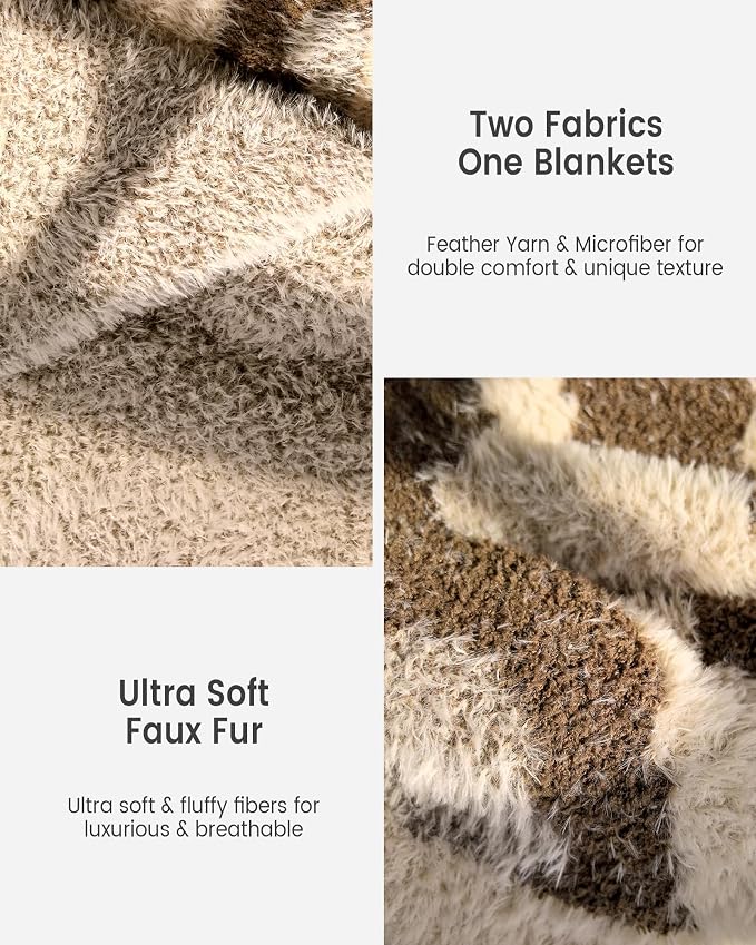 Knit Throw Blanket for Couch, Soft Cozy Fluffy Knitted Blanket for Sofa, Bed, Gift for Women Girls Home Decor (Brown, Twin 60"x80")