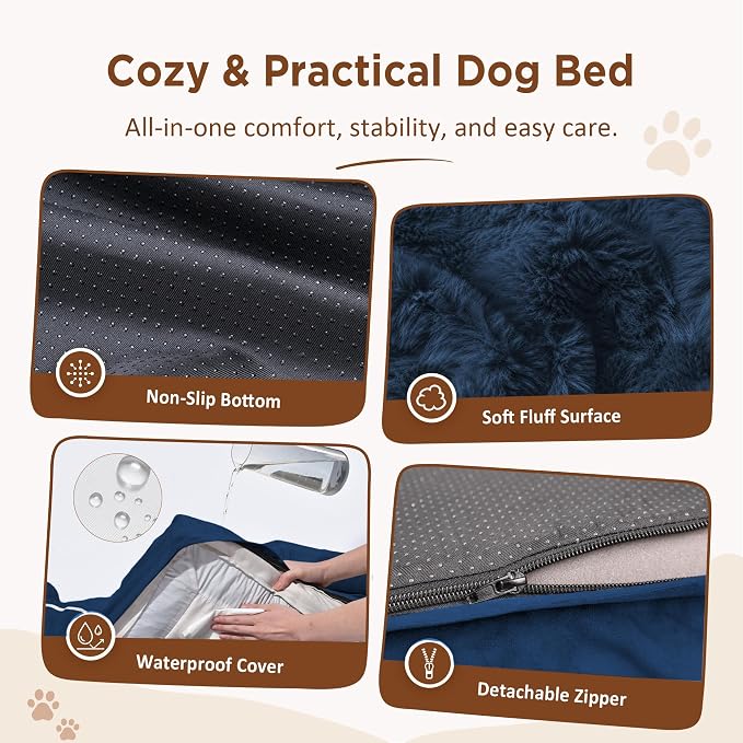 Comfort Expression Waterproof Orthopedic Dog Beds for Large Sized Dog | Supportive Egg Crate Foam Large Pet Bed with Removable Bolster, Dog Couch with Washable Cover & Non-Slip Bottom, 36x27 Inch