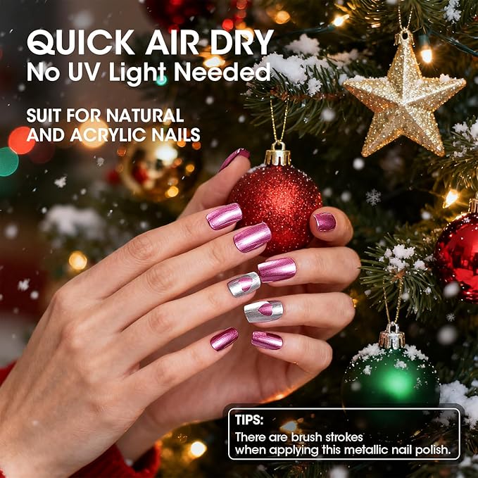 GELLEN Metallic Nail Polish, Quick Air Dry Metal Regular Nail Polish Gold Silver Purple Pink Blue 5 Colors with 2-In-1 Base Top Coat | For Finger Toe Nails Home Salon, TPO & Hema Free, Non-toxic
