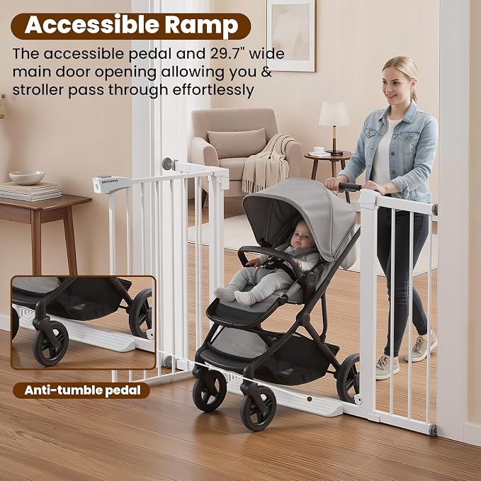 Mumeasy Baby Gate for Stairs, 29.7-46" Walk Through Dog Gate Indoor