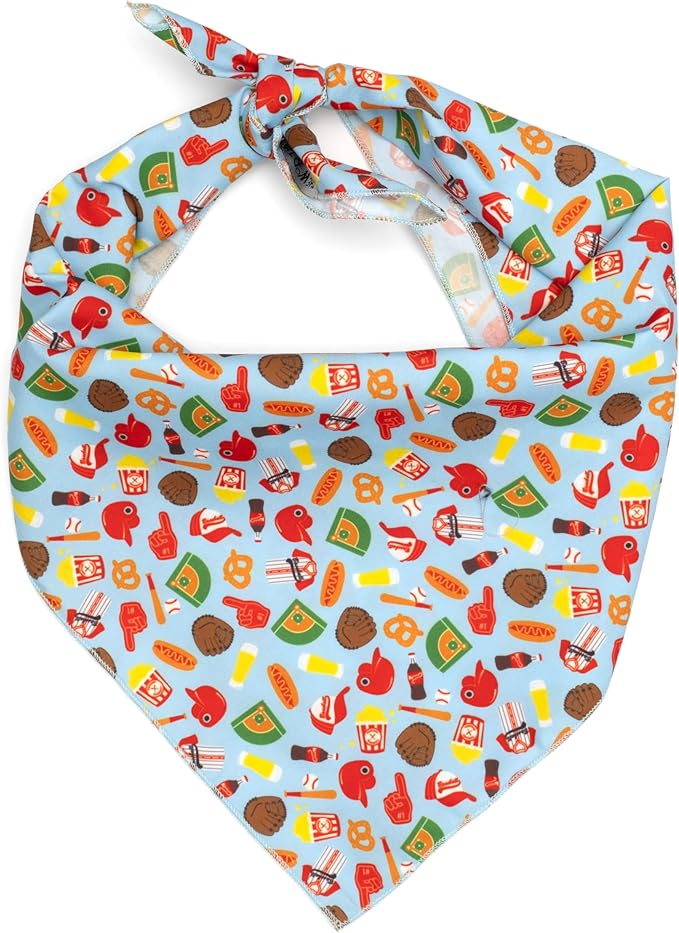 THE WORTHY DOG Icons Classic Tie-On Bandana for Dogs & Cats, Baseball