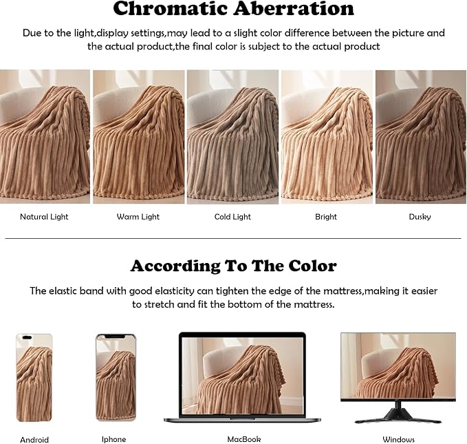 NEWCOSPLAY Fleece Ribbed Cozy Queen Blanket for Couch, Taupe, 90"x90" | Premium Silky Flannel Blanket, Soft Lightweight Fluffy Throw Blanket for Bed Sofa Decor, Gift for All Season Use