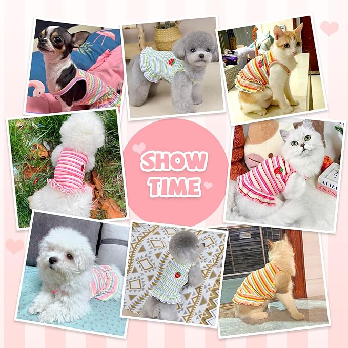 Cute Small Dog Dress Girl Female Dog Clothes Spring Summer Pet Puppy Cats Striped Dress Outfits for Shih Tzu Yorkies Chihuahua Maltese(4 Pcs,XX-Large)