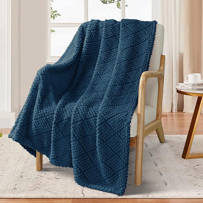 Whale Flotilla Soft Fleece Throw Blanket for Couch, Navy Blue | Jacquard Waffle Blankets for Home Decor, Lightweight and Cozy, All Season Suitable, 50x60 Inch
