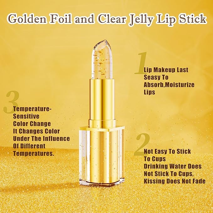 Color Changing Lipstick, Gold Crystal PH Lipstick Color Changing, Clear Lip stick That Changes Color, Long Lasting Moisturizing Tinted Lip Balm, Non-Sticky Formula, Lip Gloss for Women (2pcs, 0.12oz)