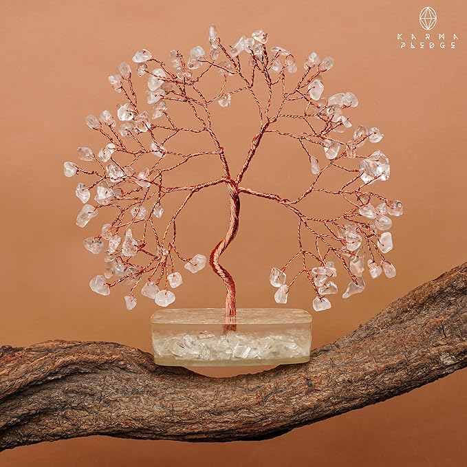 Clear Quartz Crystal Tree of Life Birthday Gifts for Women, Men, Friends, Handmade Chakra Healing Crystals Tree for Home Office Decor, Positivity, Good Luck, Money, Unique Gifts for Her Mom, Dad