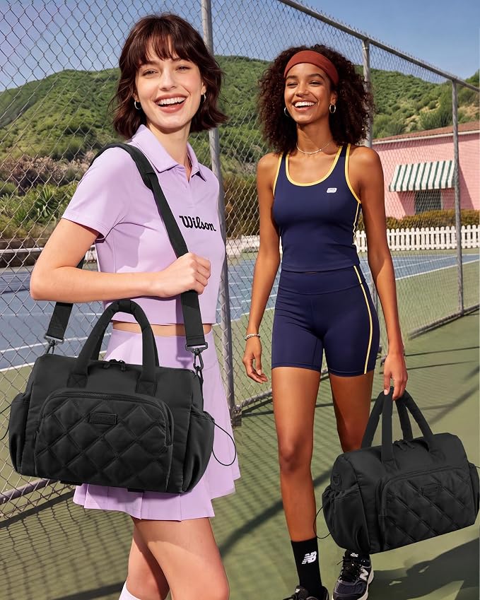 LOVEVOOK Gym Bag for Women with Shoe Compartment,Workout Bag with Large Tumbler Holder Pocket,Carry on Bag for Workout Dance Pilates Ballet Swimming Travel，Black
