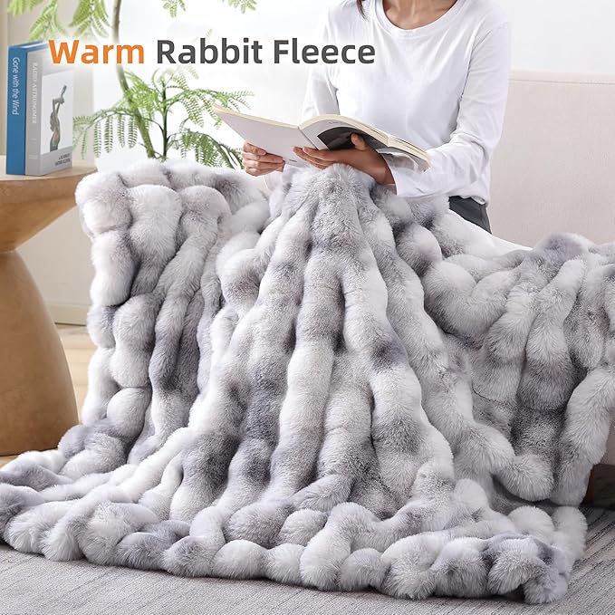 Faux Fur Throw for Couch - Tie-dye Grey Bubble Blanket 50"x60" | Fluffy Plush Fuzzy Throw for Sofa & Bed, Super Soft Cozy Comfrt Blanket, Luxury Aesthetic Grey Decor Gift for Women