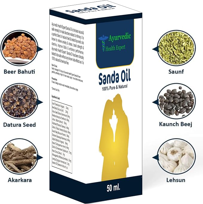 Sanda Herbal Massage Oil for Men | Natural Ayurvedic Blend with Safed Musli, Ashwagandha & Sesame Oil 50 ml (1.6 fl oz)