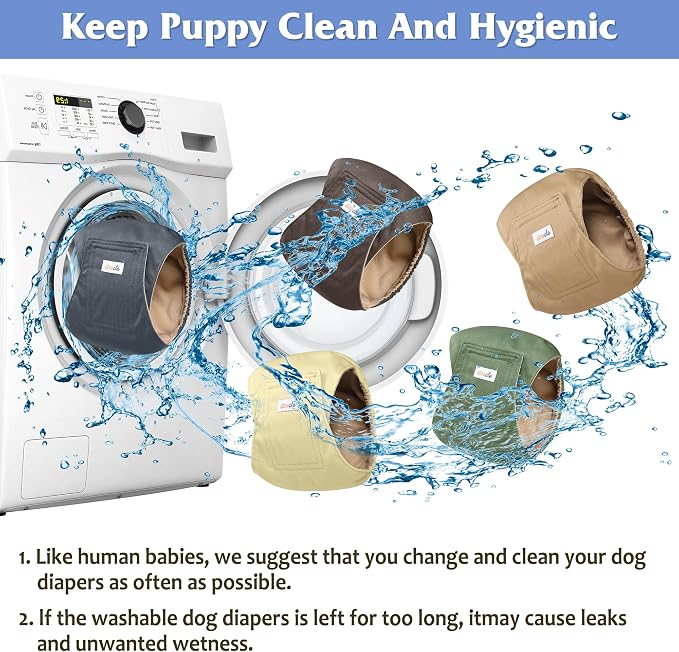 5 Pack Dog Diapers Male Reusable, Premium Belly Bands for Male Dogs, High Absorbing Male Dog Pee Wraps for Doggie in Incontinence or Excitable Urination and Training Gray,Green,Brown L