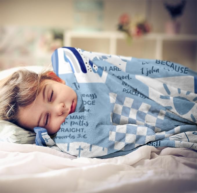 Baptism Gifts for Boys, Baptismal Gift Blanket 40"x50", Christian Present, Religious Bible Goddaughter/Godson Catholic Gift Ideas Throw Blankets, Baptism Favors Christening Gift for Boy