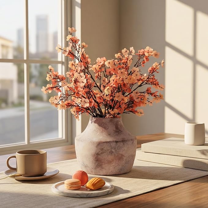 Ceramic Flower Vase, 5.3 Inch Rustic Vase for Flowers, Small Terracotta Pottery Vase for Home Decor, Farmhouse Decorative Vase for Living Room Kitchen Table Shelf Bedroom Decor
