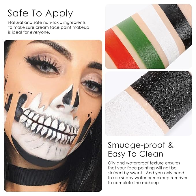 2Pcs Red Face Body Paint Stick, Easy to Blend Face Body Paint for Baseball/Football/Halloween/Costume Vampire/Joker/Clown Makeup Cream Red Eye Black