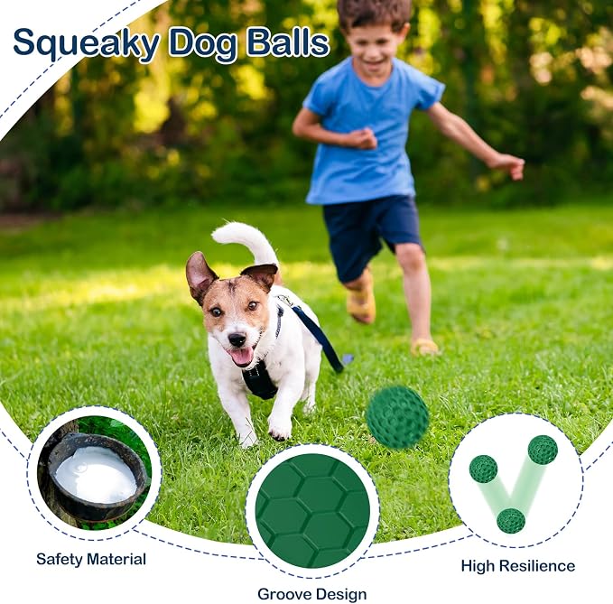 Indestructible Squeaky Dog Ball for Aggressive Chewers, Rubber Interactive Dog Toy for Teething, Relieving Anxiety. Chew Toy for Large, Medium Breeds, Outdoor & Indoor Ball.