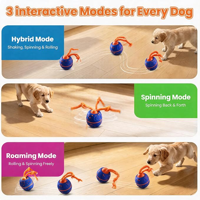 Interactive Dog Toy Ball, Automatic Bouncing Rotating, Realistic Dog Barking Sounds, E‑TPU, IP54, Rechargeable, Small/Medium/Large Dogs, Indoor/Outdoor（Blue）