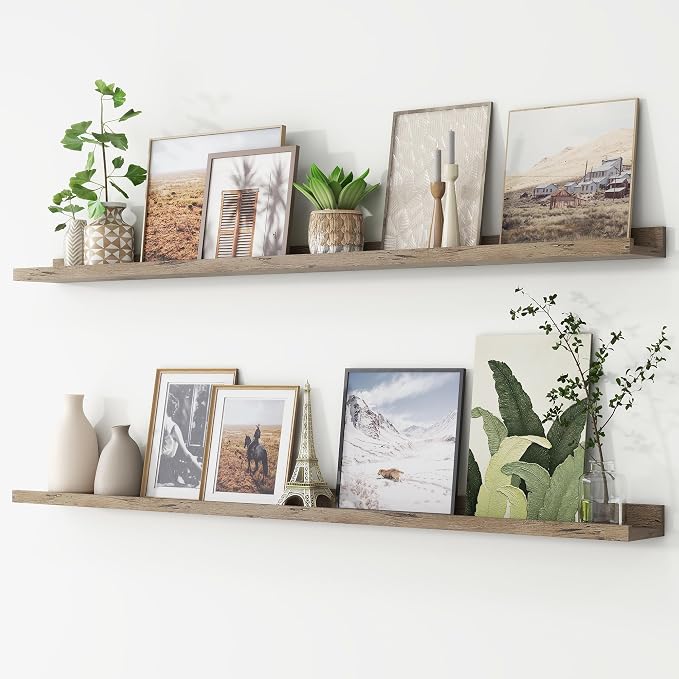 Picture Ledge Shelf, Long Floating Shelves for Wall, 56" W Set of 2, Grey | FSC Certified Engineered Wood, Wall Mounted Bookshelf, for Nursery Living Room Bedroom, Easy Install
