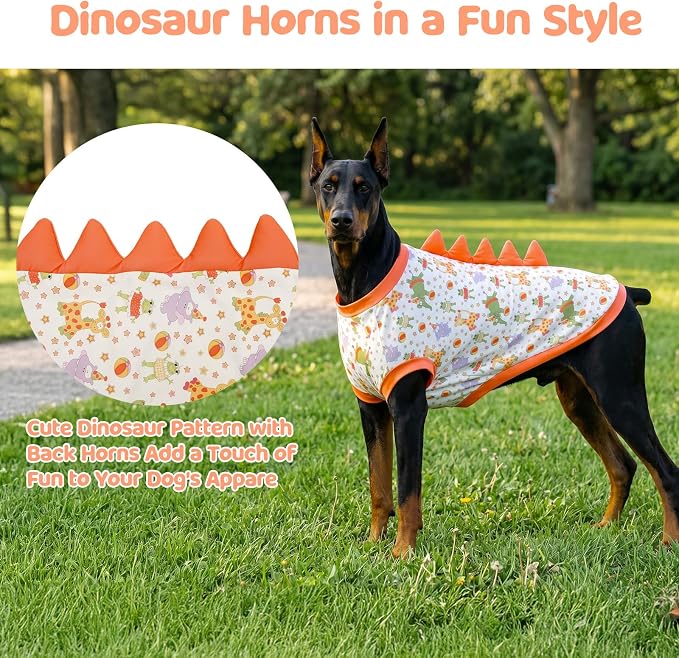 UPF 50+ Sun Protection Dog Shirt - Sleeveless Cooling Vest for Large Dogs Boy, Quick-Dry Pet T-Shirt with Funny Dinosaur Horns, UV Protective Breathable Dog Clothes U-COSBX06L