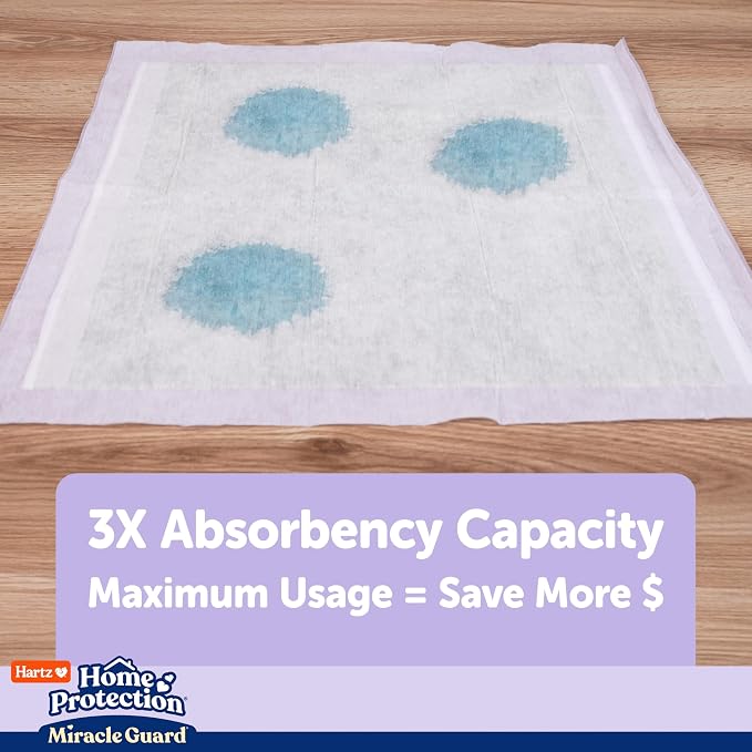 Hartz Miracle Guard Dog and Puppy Dog Pads Max Absorbency 24 Hour Use Odor Eliminating Lavender Scented No Leaks, 3XL Size 20 Count