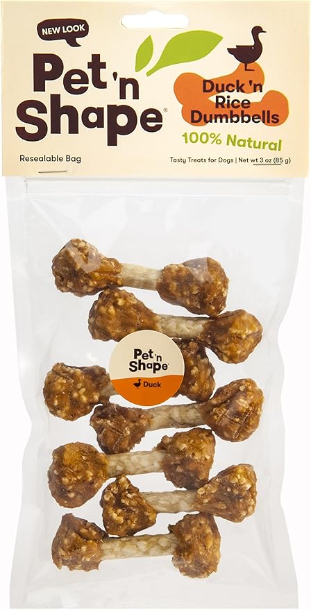 Pet 'n Shape Duck 'n Rice Dumbells - Natural Dog Treats, Duck, 3 Ounce | Premium duck breast, Rice recipe, Limited ingredients, Wheat and soy free, Bite-sized snack, For all life stages, Grain free