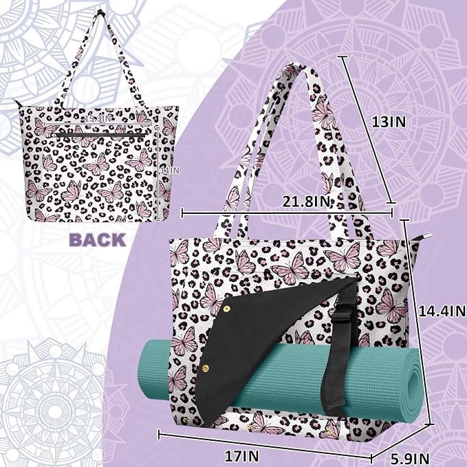 Yoga Bag for Women, Large Canvas Yoga Mat Tote Bag with Yoga Mat Carrier - Large Mat Pocket Fitness Tote for Pilates, Gym, Travel, Office & Beach