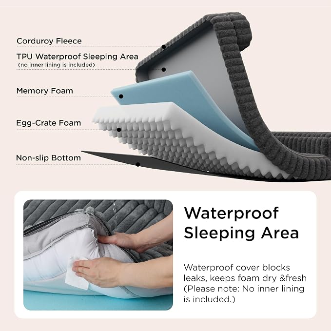 Bedsure ComfyFleece™ Memory Foam Orthopedic XL Plus Dog Bed 45" | Comfort Egg-Crate Foam Pet Couch Sofa,Washable Corduroy Cover,Cozy Bolstor Waterproof Puppy Bed, Non-Slip Bottom,Blue