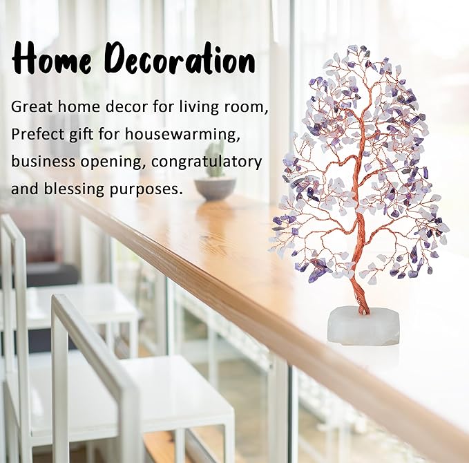 Amethyst & Rose Quartz Crystal Tree Gemstone Tree of Life Quartz Base Chakra Bonsai Tree for Room, Office Decor Spiritual Meditation Birthday Gift for Women Mom her Sister Housewarming Gifts Home