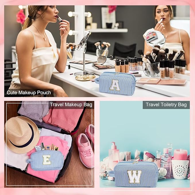 YOOLIFE Bridesmaid Proposal Gifts - Personalized Bridal Shower Bridesmaid Bride To Be Bachelorette Party Gifts Maid Matron Honor Gifts, Monogram Initial Blue Makeup Bag Cosmetic Bag Make Up Case B
